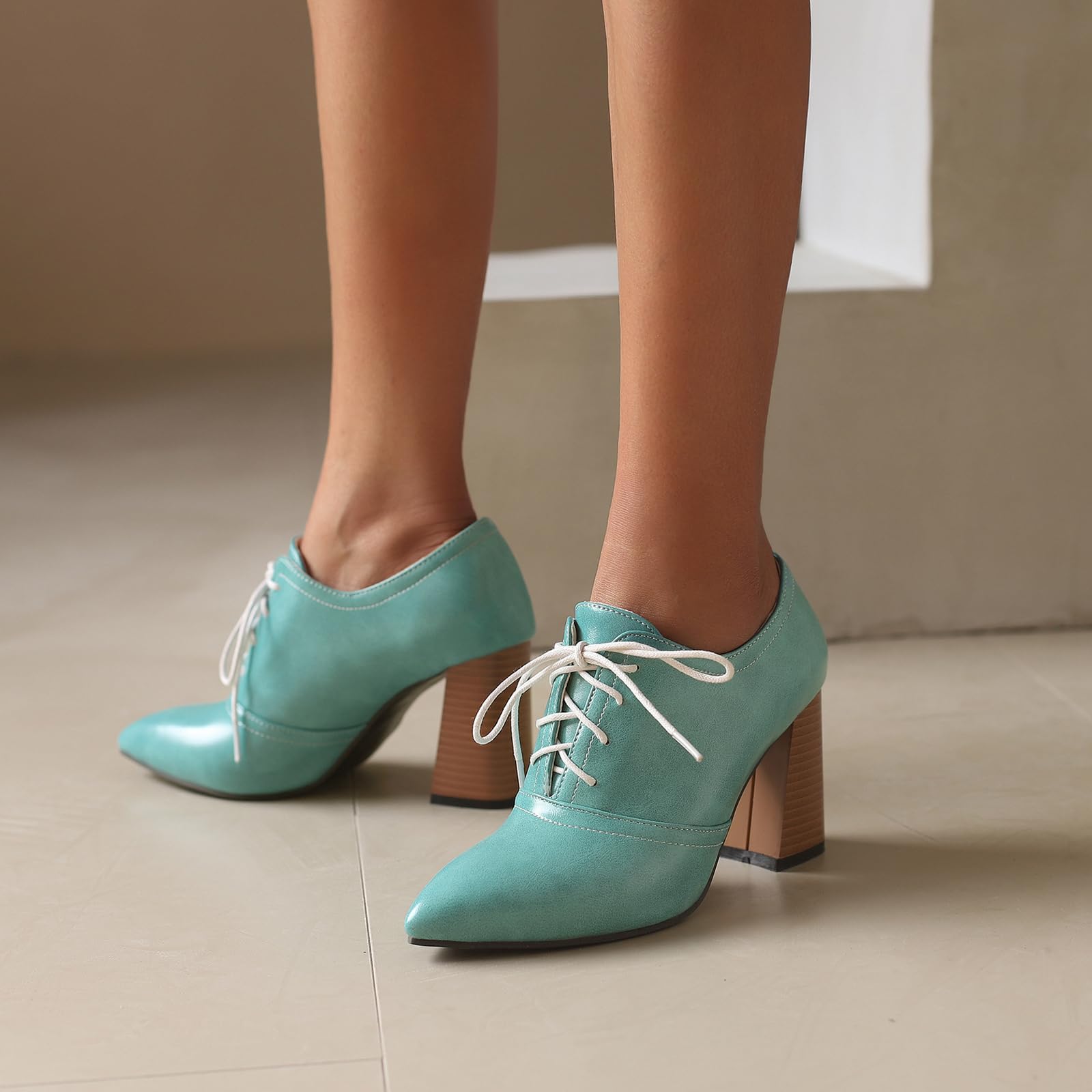 CUTEHEELS Damskie czółenka sznurowane z obcasem blokowym i spiczastą częścią palców