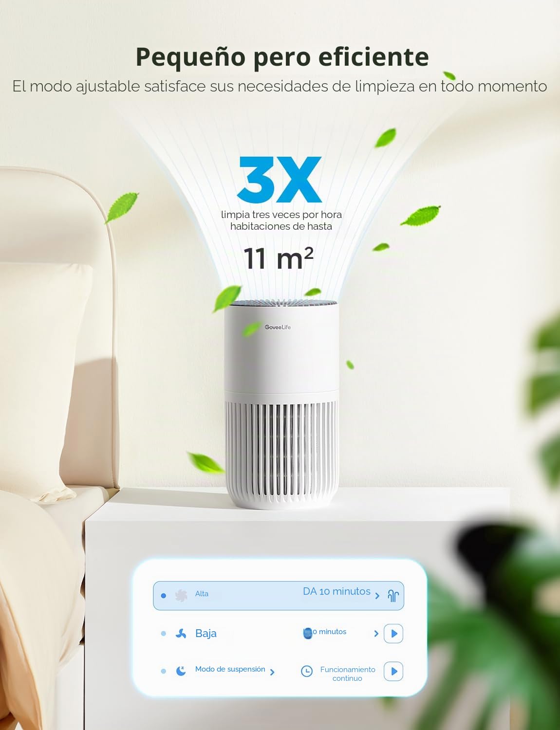GoveeLife Mini purificador de aire para dormitorio, filtro inteligente HEPA, control por Alexa para pelo de mascotas, olores, polen y humo, con 3 velocidades, 2 modos, temporizador y aroma para hogar