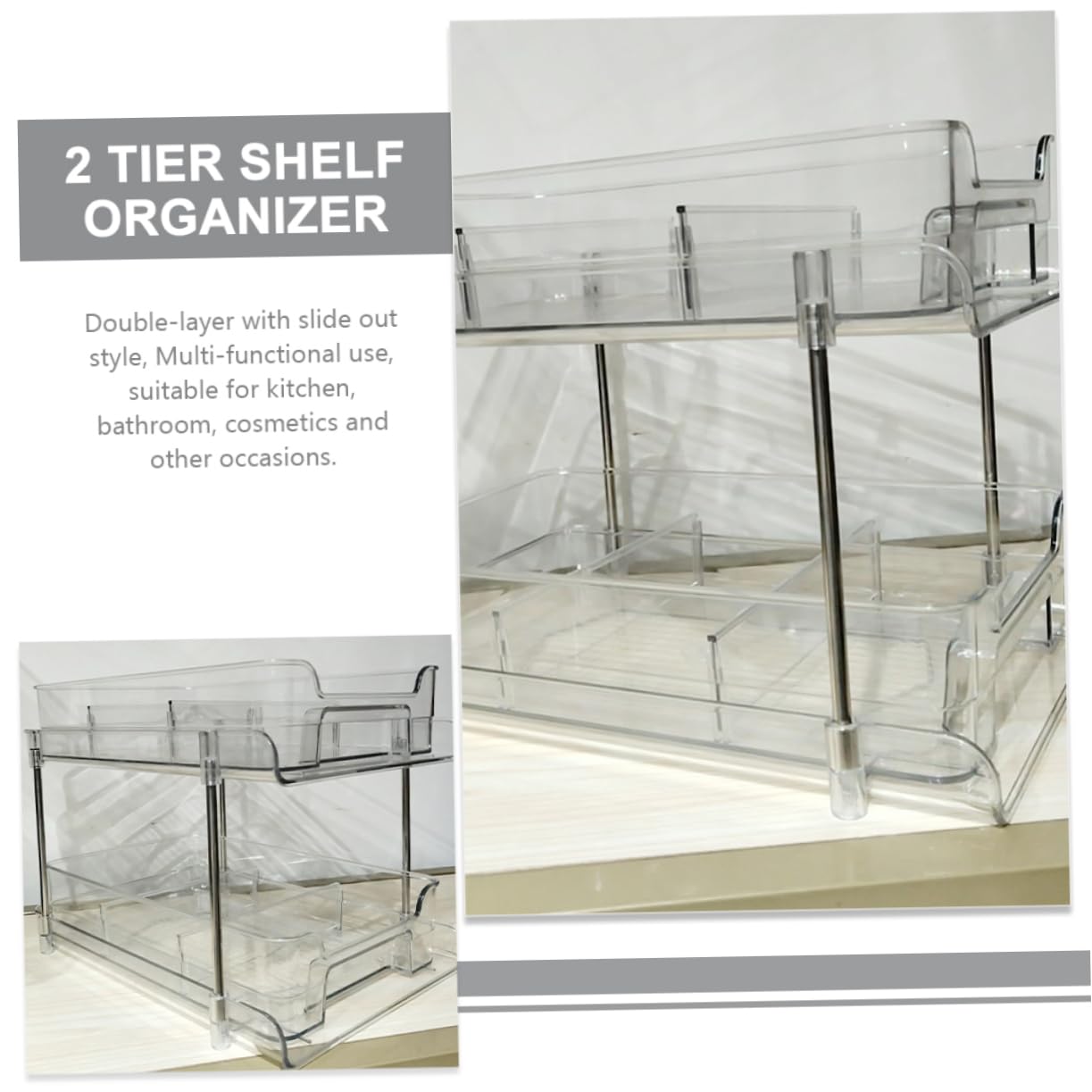 ERINGOGO Kitchen Organizer Bins Under Sink Drawer Organizer 2 Tier Plastic Easy to Find Organizing