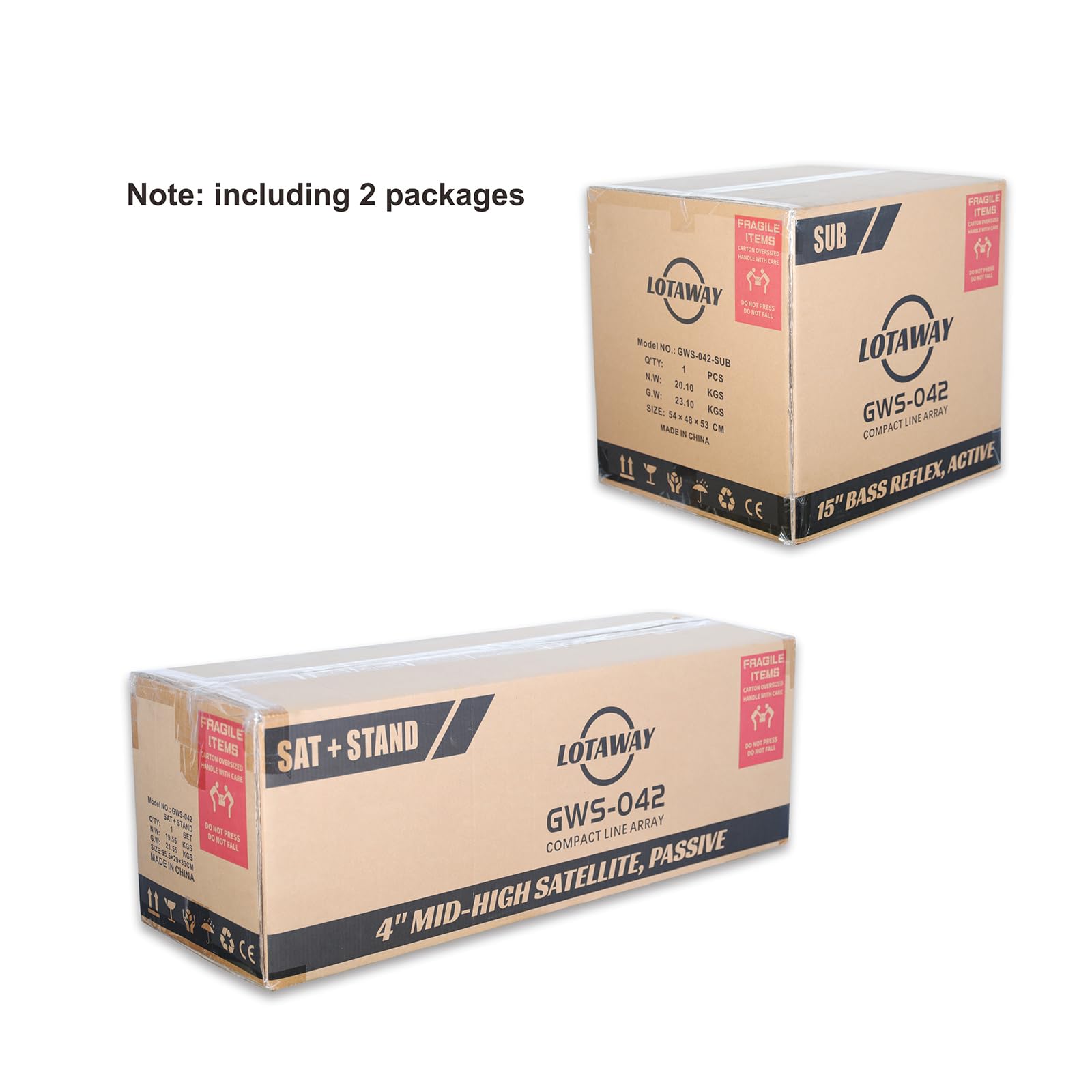 LOTAWAY GWS-042 Line Array Speakers Bluetooth PA Speaker System, 8 DJ Speakers with 15” Subwoofer Outdoor Speaker System, Passive PA Speakers Pair with Active Subwoofer Sound System for Church,Gig