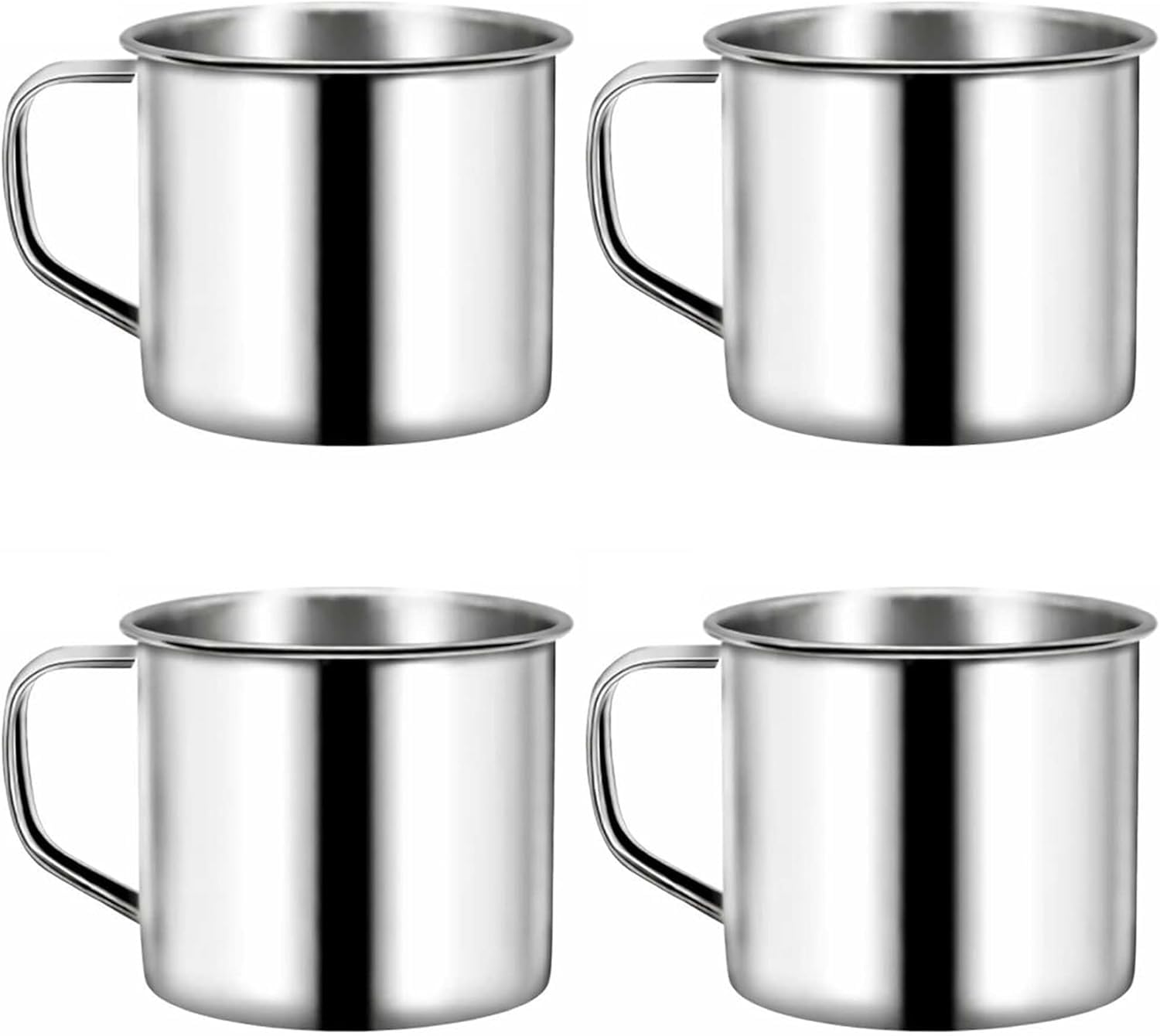 PNJB Mug with Handle, Stainless Steel, Durable, Rust-Resistant, Metal Cup for Tea, Coffee, Milk, Water, Everyday Use at Home, Office, Travel, Hostel, Camping & Outdoor Activities (4Pcs)