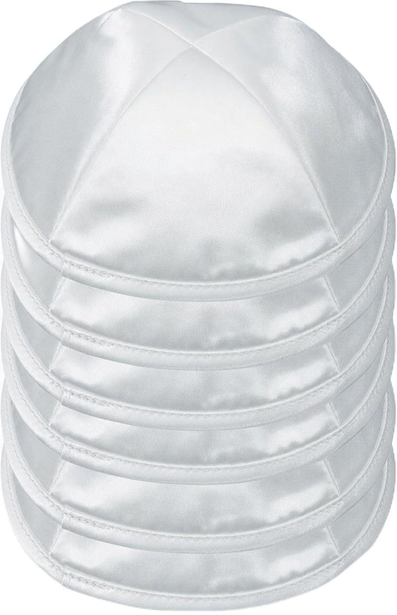 A&M Mezuzot Modern Satin Kippah for Men Yarmulke Cap Jewish Yamaka Hat Kippot Yarmulka Set of 6, Silk White, M