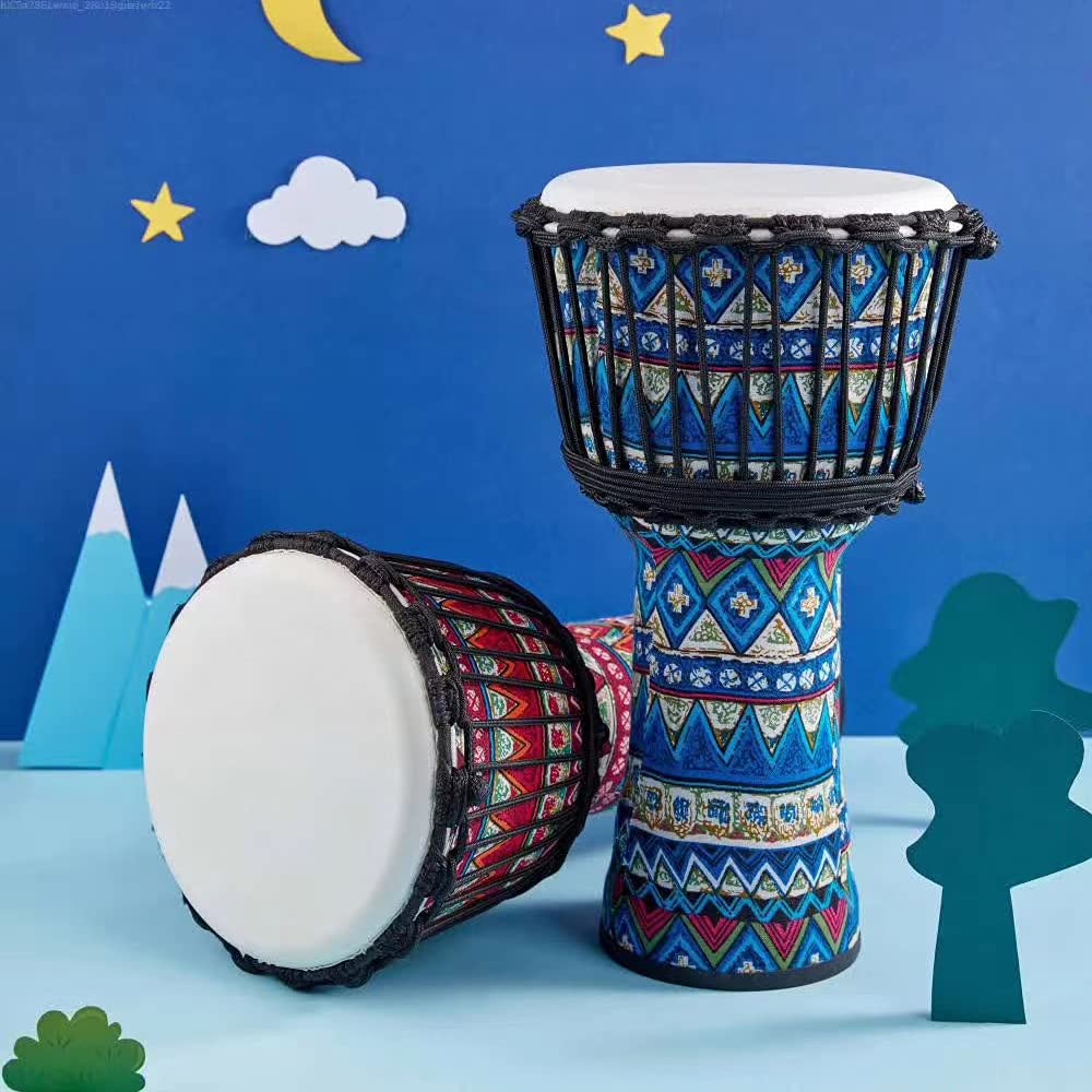 Walmeck Tambor Africano Djembe, Tambor de Mano Portátil de 8 Pulgadas, Cabezal Piel Cabra, Cuerpo Resina ABS, Patrones Artísticos Coloridos para Práctica Via (Roja)