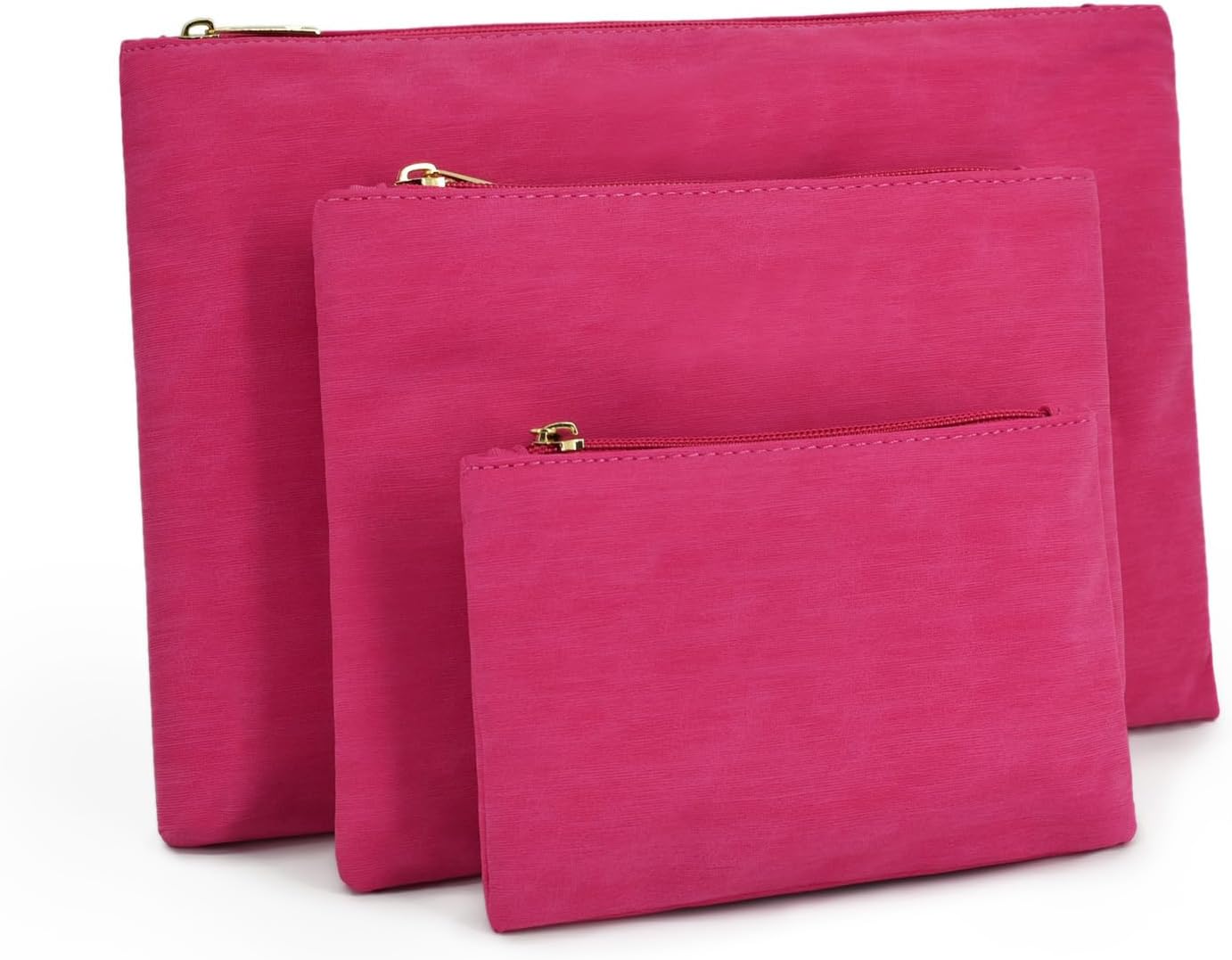 3 Pack Makeup Bag Set, Cosmetic Pouches for Purse, Portable and Stylish Travel Toiletry Bags for Women, Travel Cosmetic Bags for Women (B Rose Red, 12.6×9 inch)