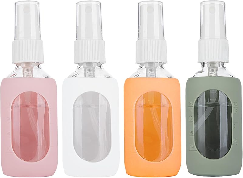 HOMBYS Frascos de vidro com spray e capa de silicone, 50 mL, Pacote com 4