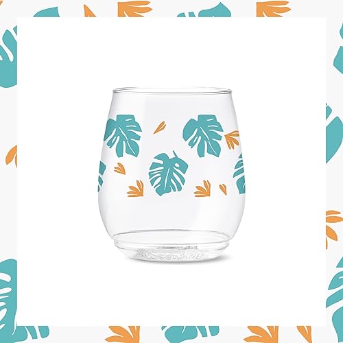 Miniatura 3 de TOSSWARE POP - Juego de 6 vasos de vino de 14 onzas Serie Tropical Abstracto, de alta calidad, reciclables, irrompibles y de plástico transparente