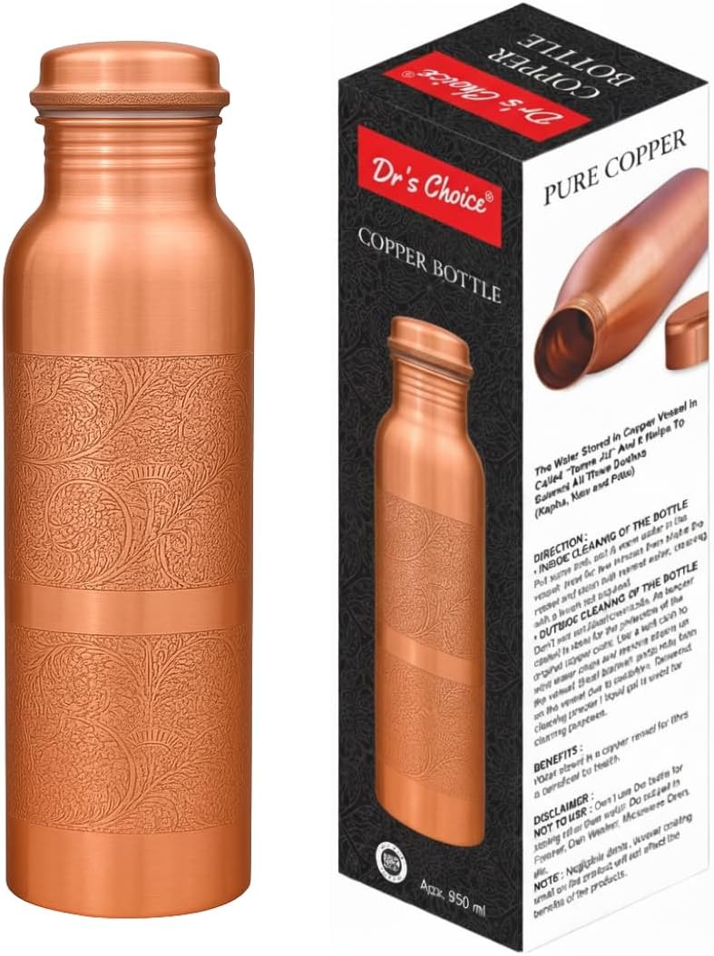 Dr's Choice; By Copperking Copper Water Bottle for Drinking 32 Oz | Ayurvedic-Inspired, Hammered Design, Eco-Friendly, Men and Women For Yoga & Fitness Use (Engrave)