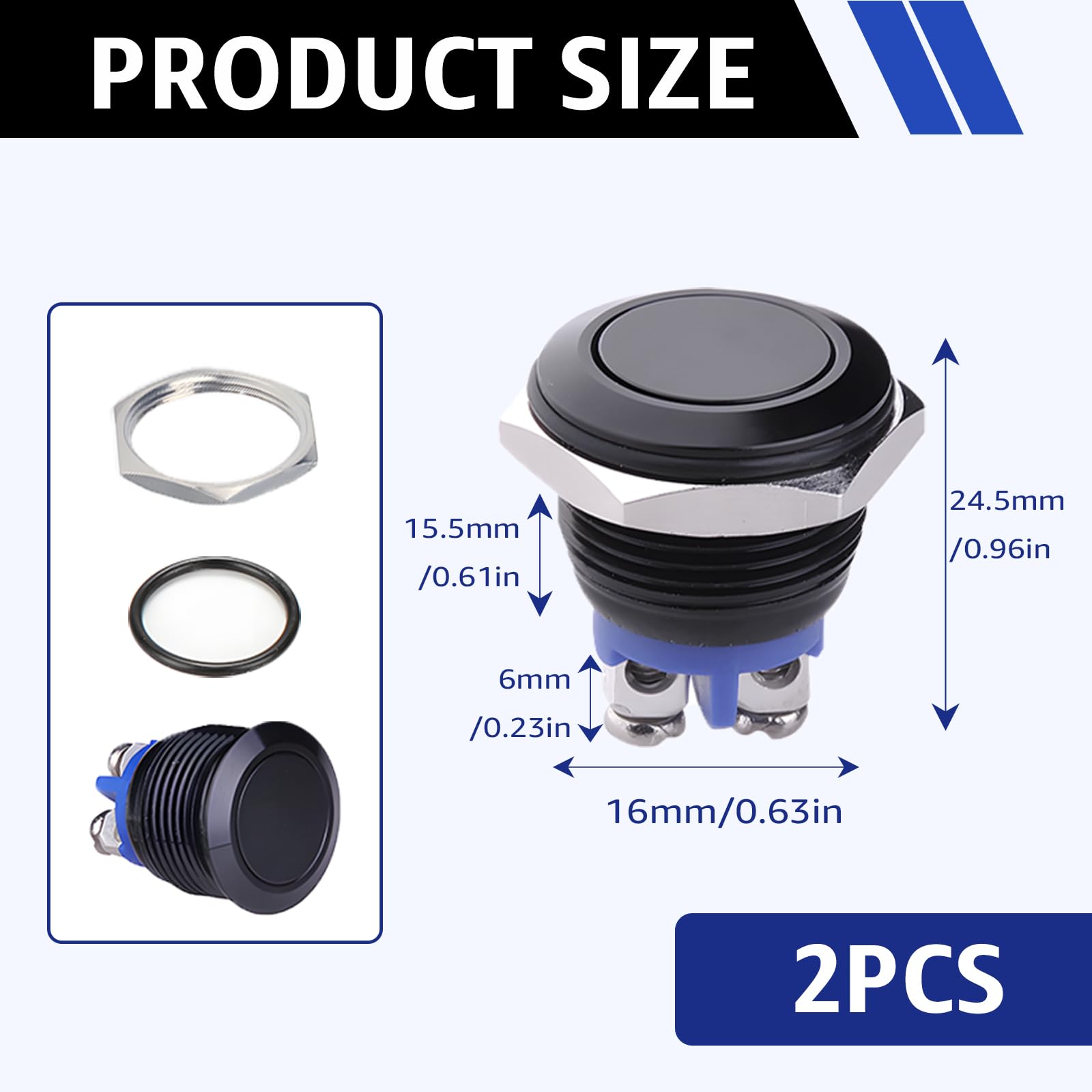 2 szt. okrągły przycisk startowy, 16 mm chwilowe wciskane przełączniki przyciskowe ze stali nierdzewnej przełącznik popychacza przemysłowy przełącznik samochodowy do maszyny samochodowej na deskę