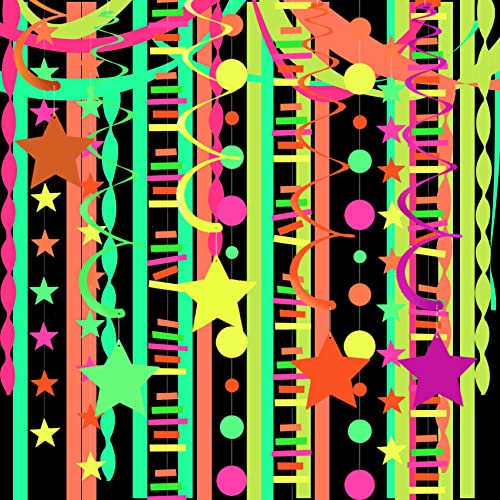 Image of 508feet Paper UV Neon Garland Black Light Neon Streamers Glow in the Dark Party Supplies for UV Blacklight Reactive Fluorescent Wedding Birthday Neon Party Supplies and Decorations