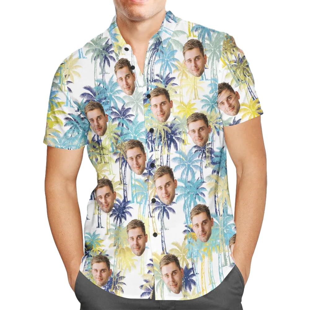 Smile lab Personalised Hawaiian Shirts with Face for Men Funny Customised Pet Dog Cat Photo Tropical Floral Hawaiian Shirts Short Sleeve