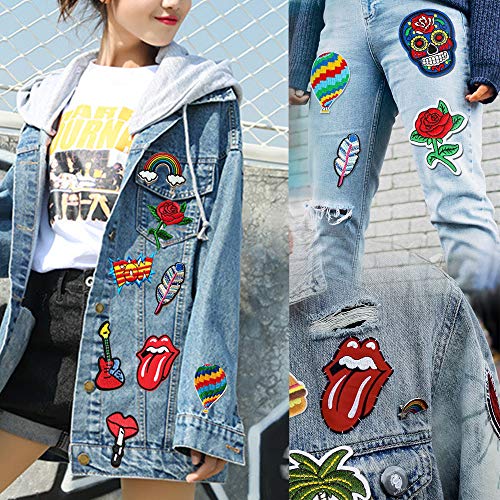 CZorange 32pcs Embroidered Patch Sew On/Iron On Patches Applique Accessories Assorted Size Decoration Patches for DIY Jeans Jacket Clothing Handbag Shoes Caps