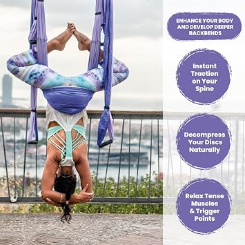 Yoga Trapeze Purple Swing Set for Home & Outdoor with Ceiling Hooks