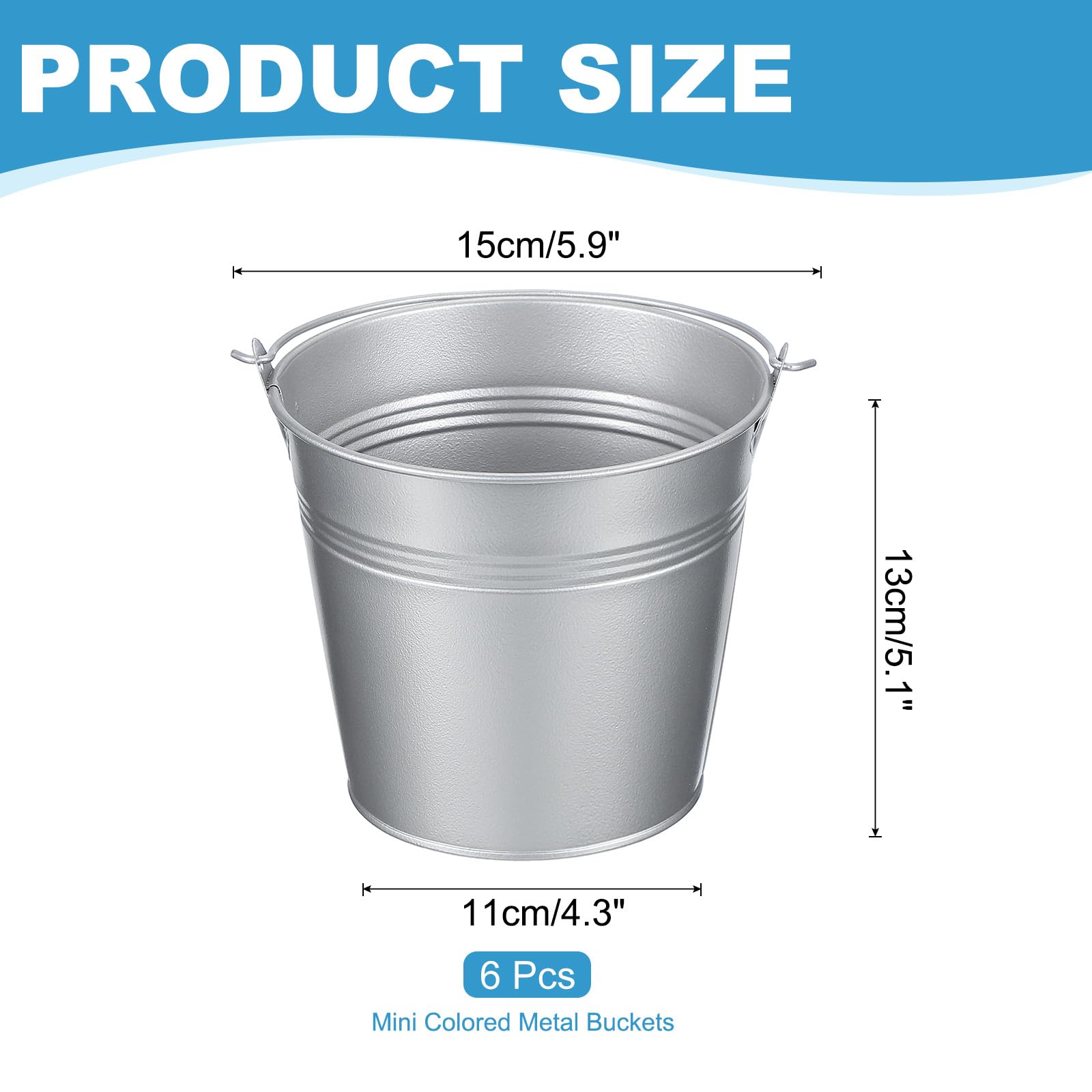 PATIKIL 5.9"x5.1" Small Metal Buckets with Handle - Image 2