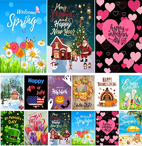 CDLong Seasonal Garden Flag Set of 12 Double Sided 12 x 18 Inch Yard Flag,small garden flags for outside, Christmas Spring Seasonal Flag Decor for Outdoor Holiday Decorations