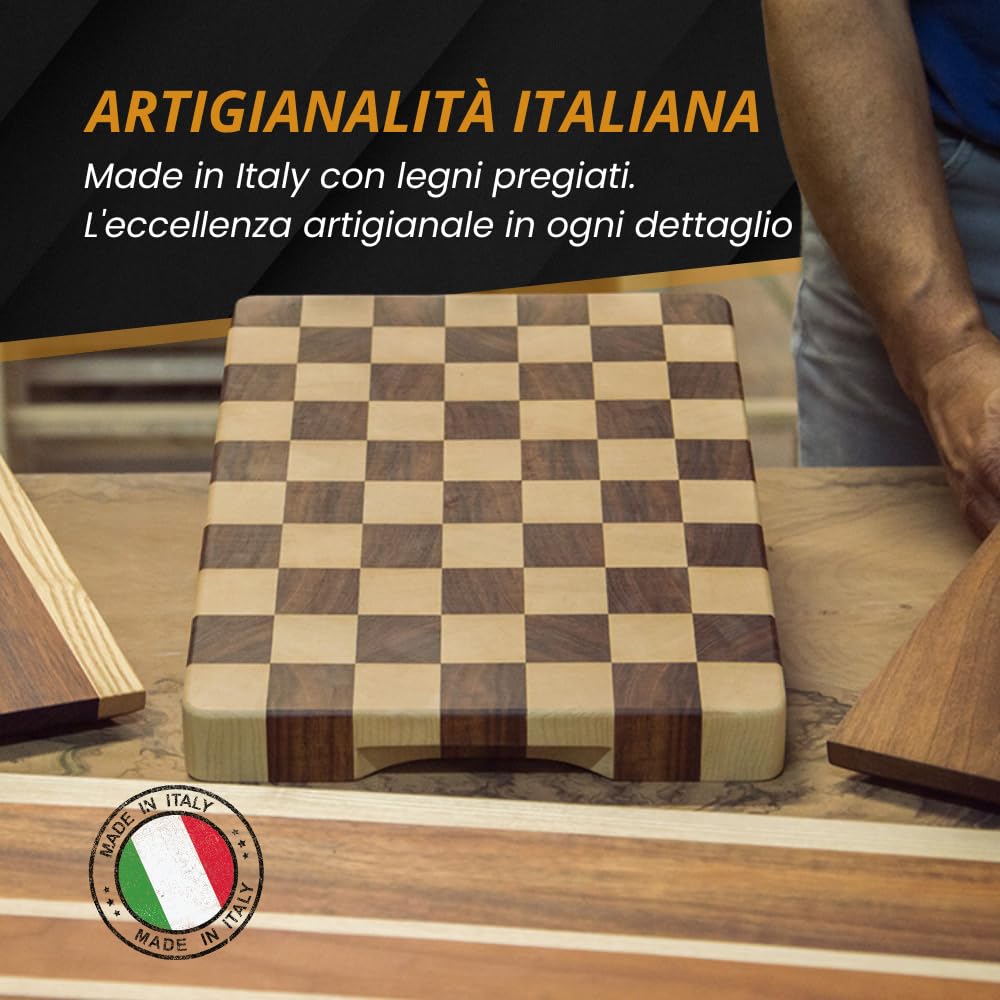 Arte del Legno, Tagliere da Cucina in Legno Professionale dim. 40x40xh4.5- con Venatura a Scacchi, Tagliere Massello di Acero e Mogano con Olio Naturale - Stabile e Antiscivolo