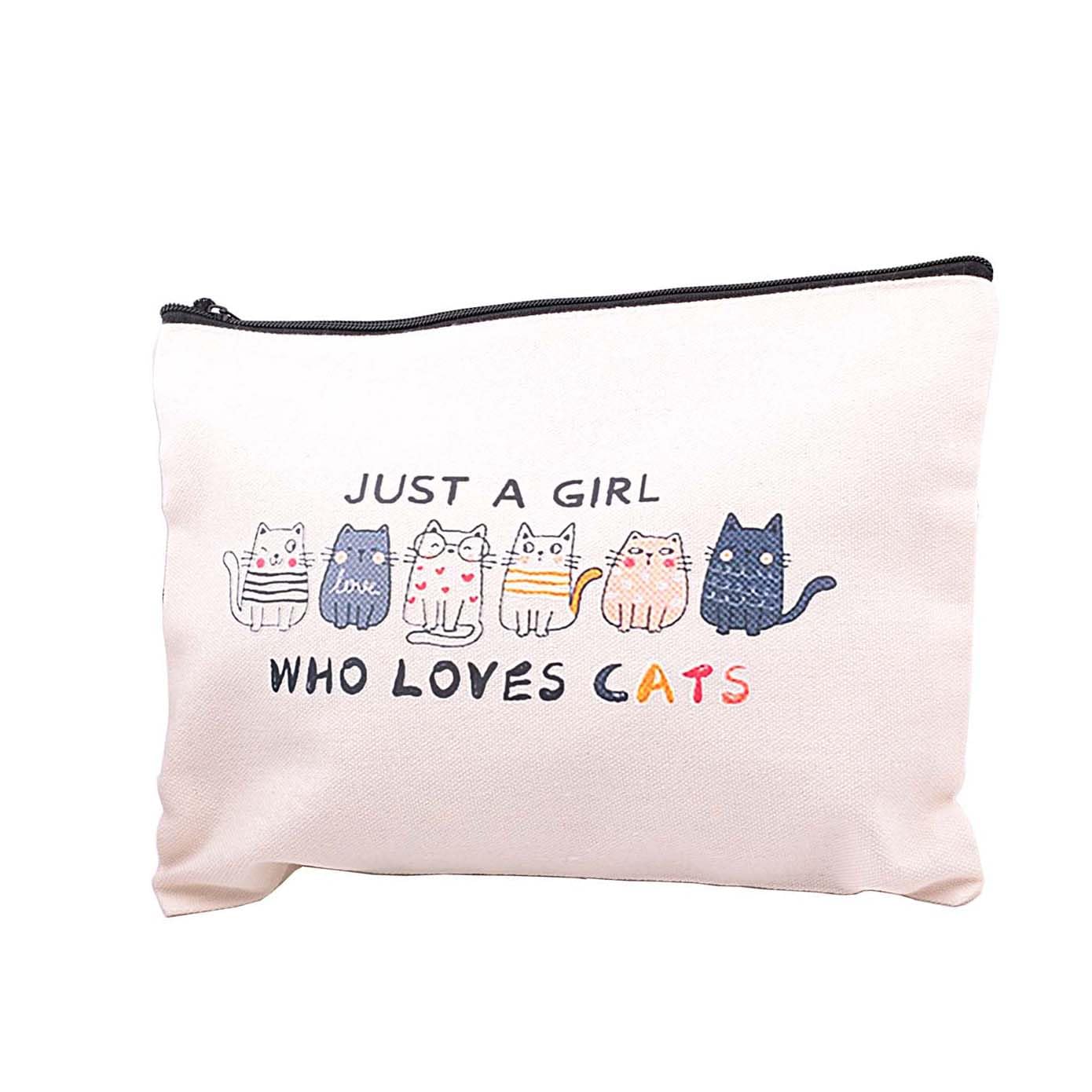 Pebarmnt Cat Lovers Makeup Bag Canvas Cosmetic Pouch with Cute Cats Design Just A Girl Who Loves Cats (cat)