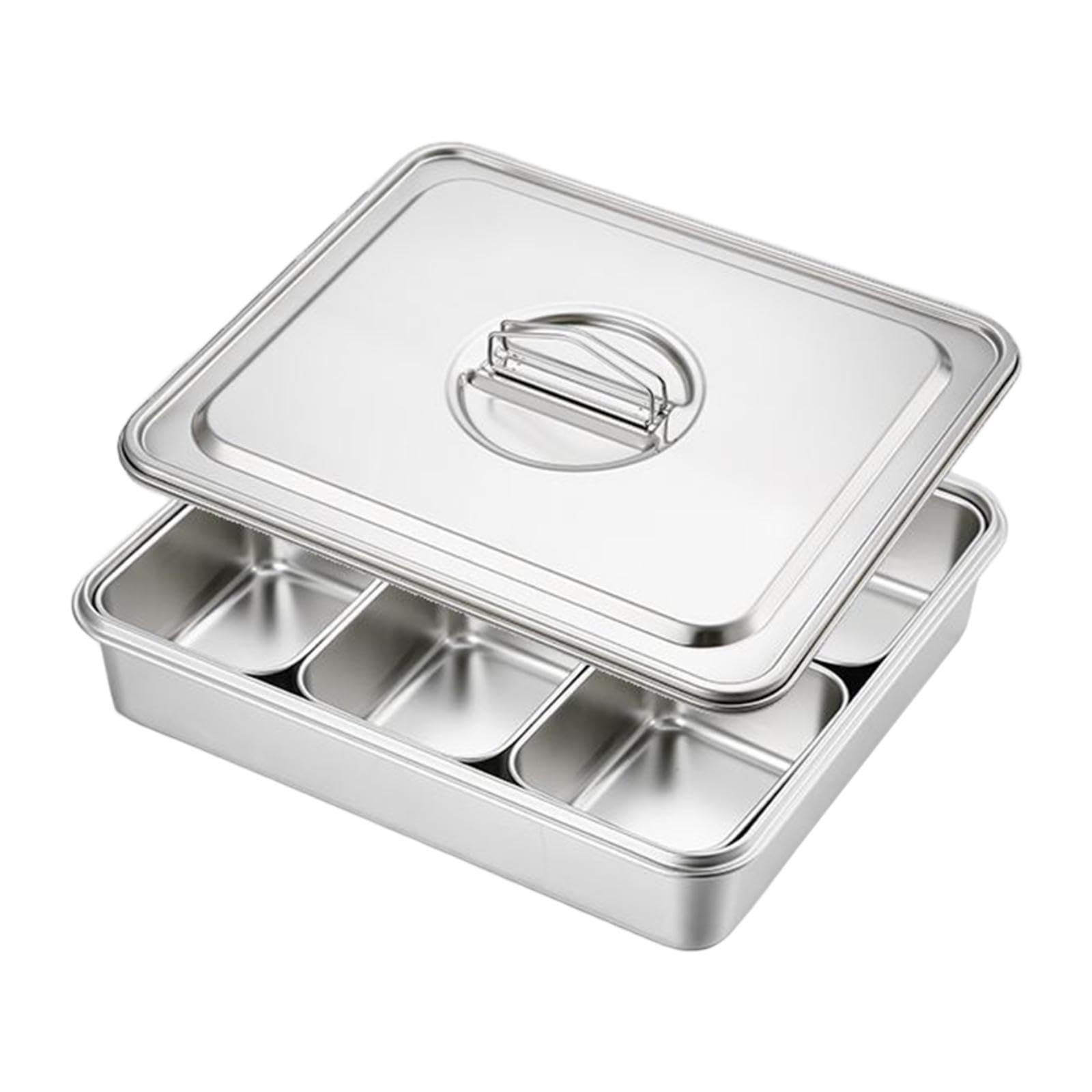 Juego de Calentadores de Comida para Buffet con Tapa, Resistente Al óxido, Bandeja Rectangular para Catering, Ideal para Fiestas, 6 Compartimentos, Individual