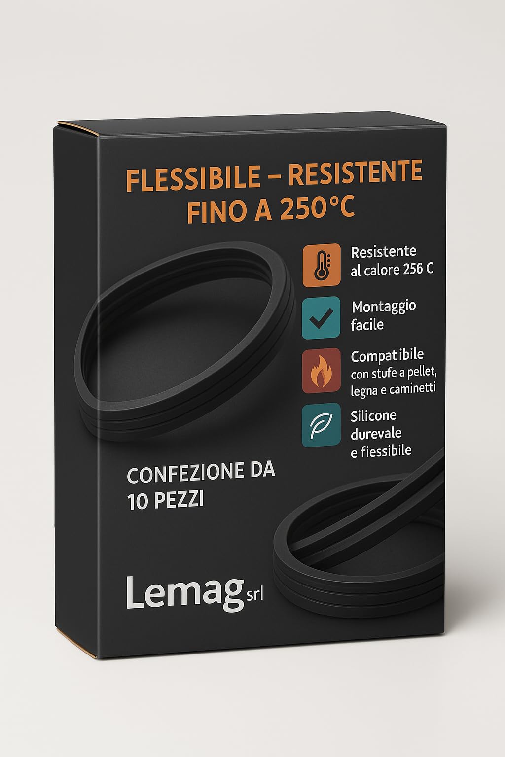 Guarnizioni in Silicone Ø80 mm Set da 10 Pezzi Resistenti 250°C per Stufe a Pellet Legna Caminetti