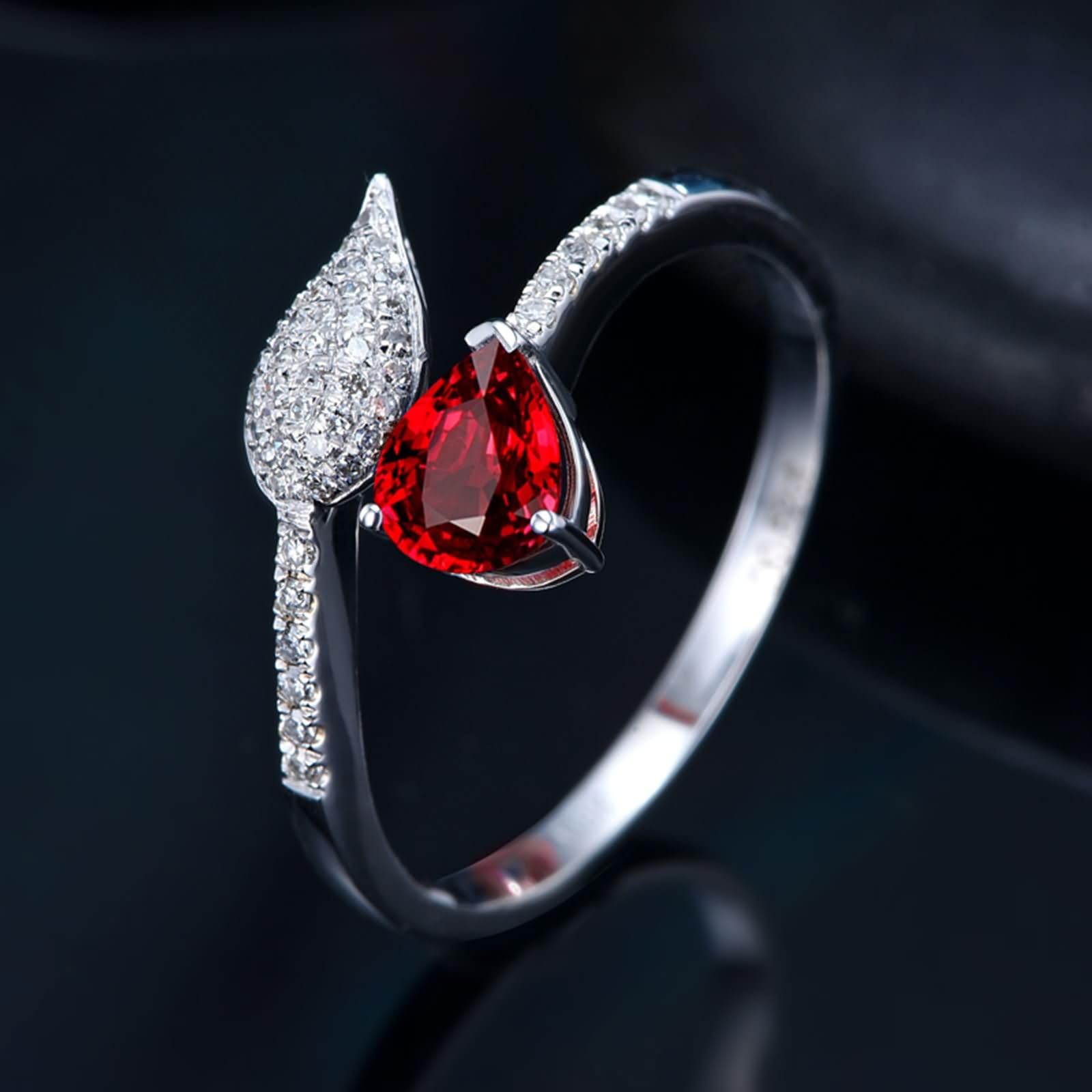 Pierścionki Fedina Białe Złoto 9K / 14K / 18K Kobiety Kropla wody 0,42ct Rubin i Diament, Czerwony Srebrny Damski Pierścionek Fedina