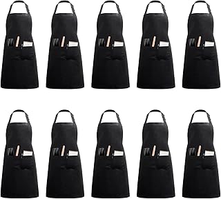 10 peças avental de cozinha com 2 bolsos unissexo cinto ajustável pescoço homem mulher avental cozinheiro restaurante churrasco bar chef pintura trabalho doméstico (poliéster preto), ferroso,