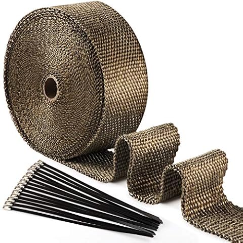 ilauke 15M*5CM Exhaust Wrap Roll Titanium for Motorcycle Heat Shield Tape + 15Pcs Stainless Ties Cover