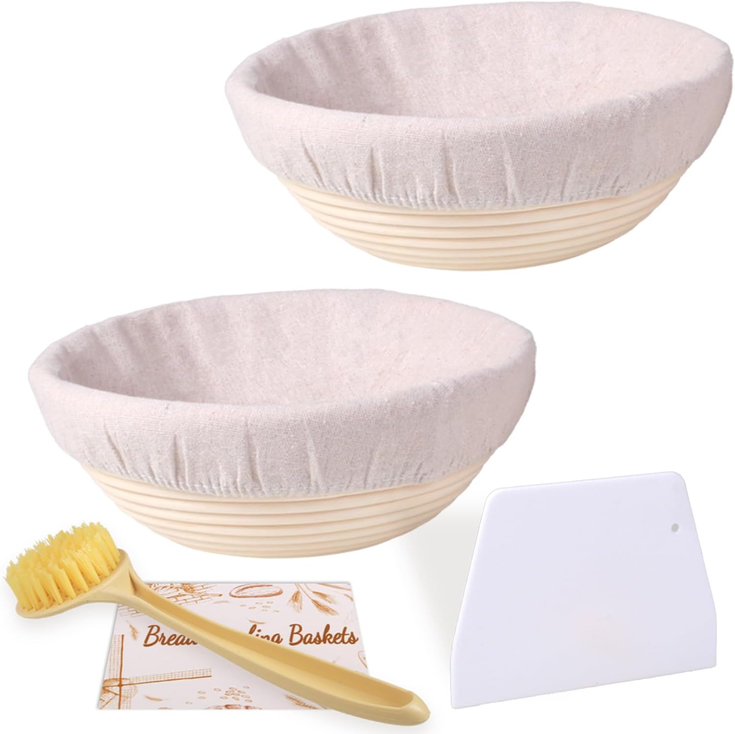 Banneton Bread Proofing Basket Set of 2, 10 Inch Oval Sourdough Bread Baking Supplies, Bread Making Starter Kit, Proofing Baskets for Baking, Perfect Baker's Gift Set