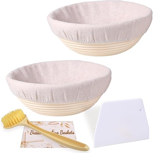 Miniatura 9 de Cesta de fermentación de pan Banneton, suministros de horneado de pan de masa madre redonda de 9 pulgadas, kit inicial para hacer pan, cestas de Kit