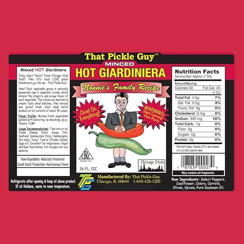 Miniatura 2 de That Pickle Guy Picado totalmente natural estilo Chicago Hot Giardiniera, cruda; 24 onzas