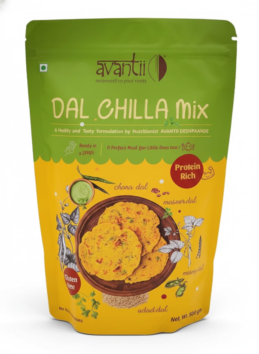 Avantii Moong Dal Chilla Mix 500g | High-Protein Instant Breakfast | Multi Dal & Multigrain Chilla Powder | Ready in 3 Easy Steps-picture-11