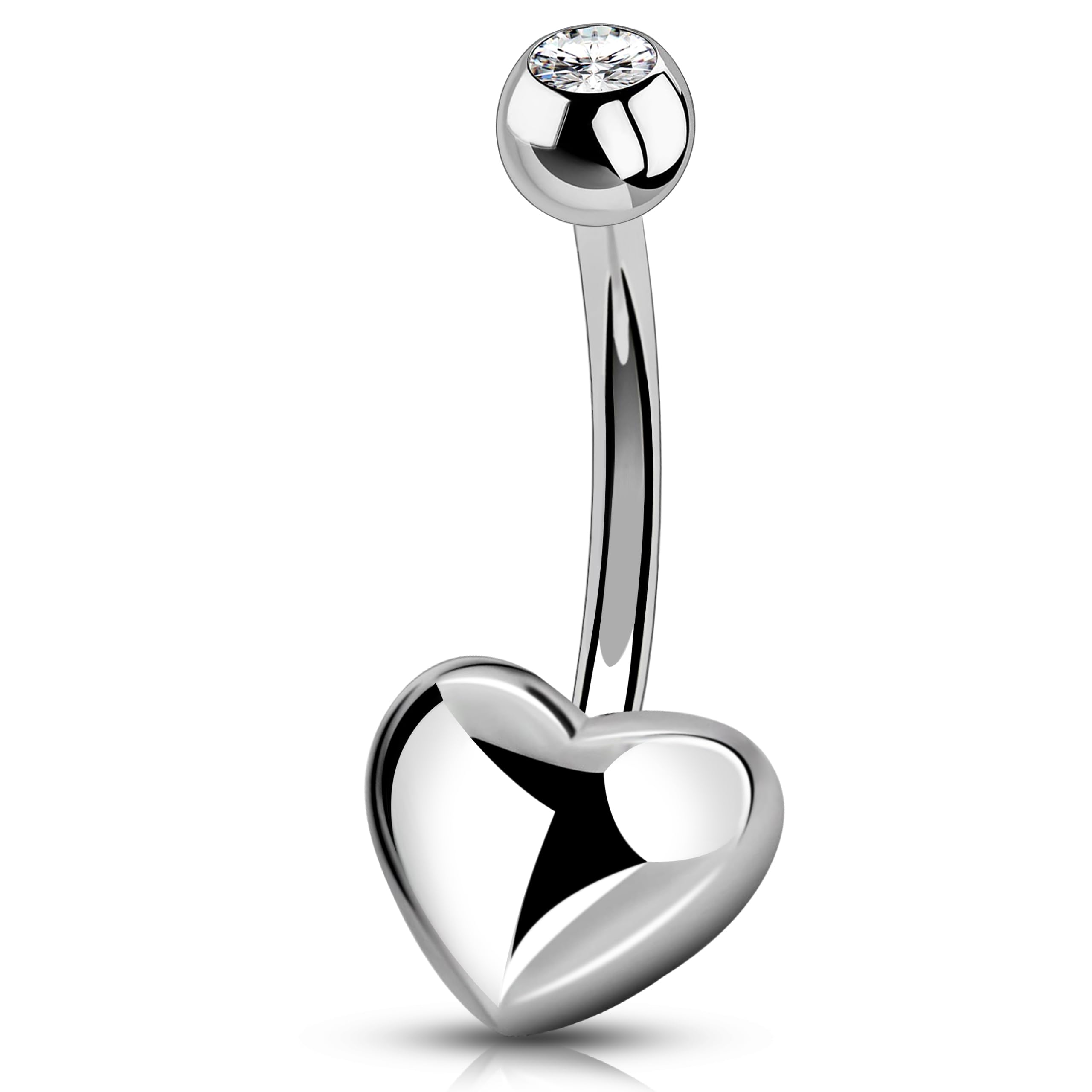 Melighting Anillos de ombligo de titanio con rosca interna, anillos de ombligo con forma de corazón, piercing para ombligo, joyería para mujer