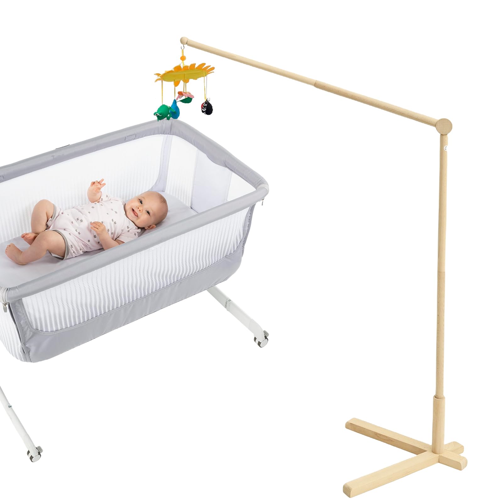 Baby Wooden Crib Mobile Holder,Arm Wooden Crib,DIY Stand,Movable Babe Mobile Hanger for Hanging Bed Bell Wind Chimes Nursery Deco,Easy Installation for Baby Bed Nursery