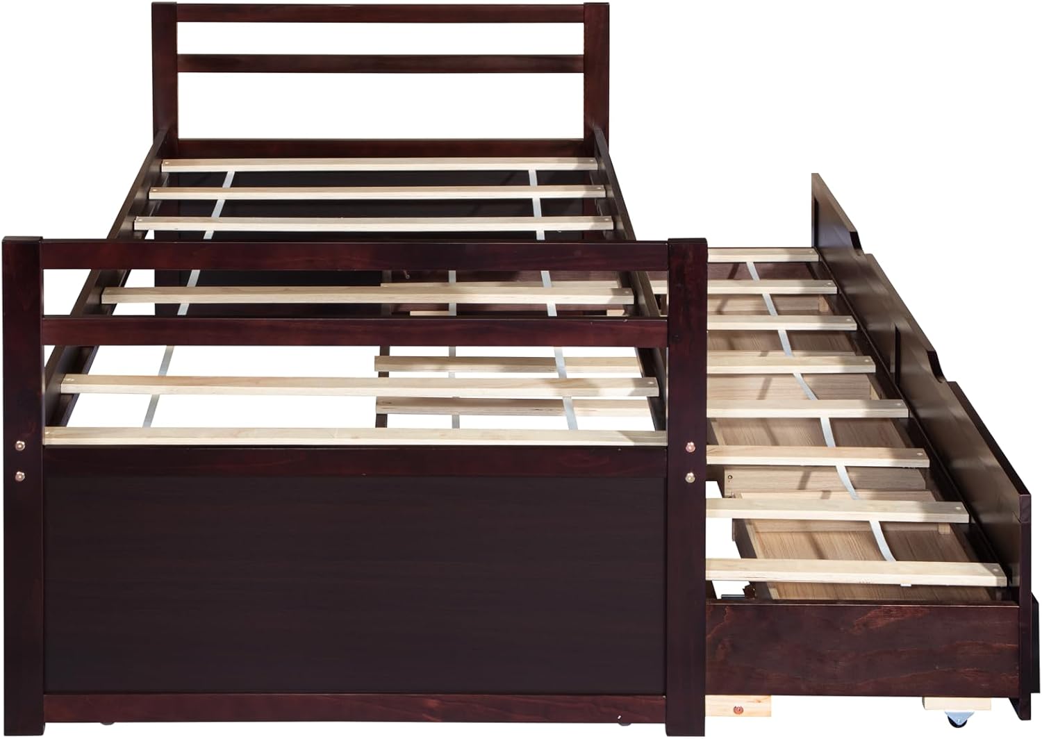 Twin Bed with Trundle and Drawers,Platform Bed with Headboard and Footboard,Twin Captains Bed with Storage for Kids,No Box Spring Needed-Espresso
