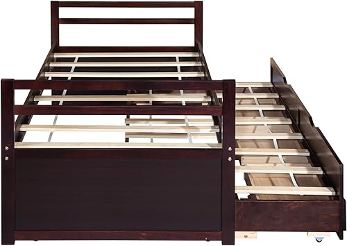 Miniatura 7 de Cama individual con nido y cajones, cama de plataforma con cabecero y estribo, cama individual capitanes con almacenamiento para niños, no necesita