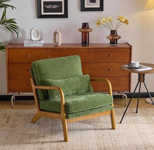 Bonnlo Fauteuil de Salon en Velours Côtelé, Chaise d'Appoint Relaxation avec Cadre en Bois, Siège Confortable pour Salon, Chambre, Terrasse, 65 x 80 x 78 cm (Chenille-Vert)
