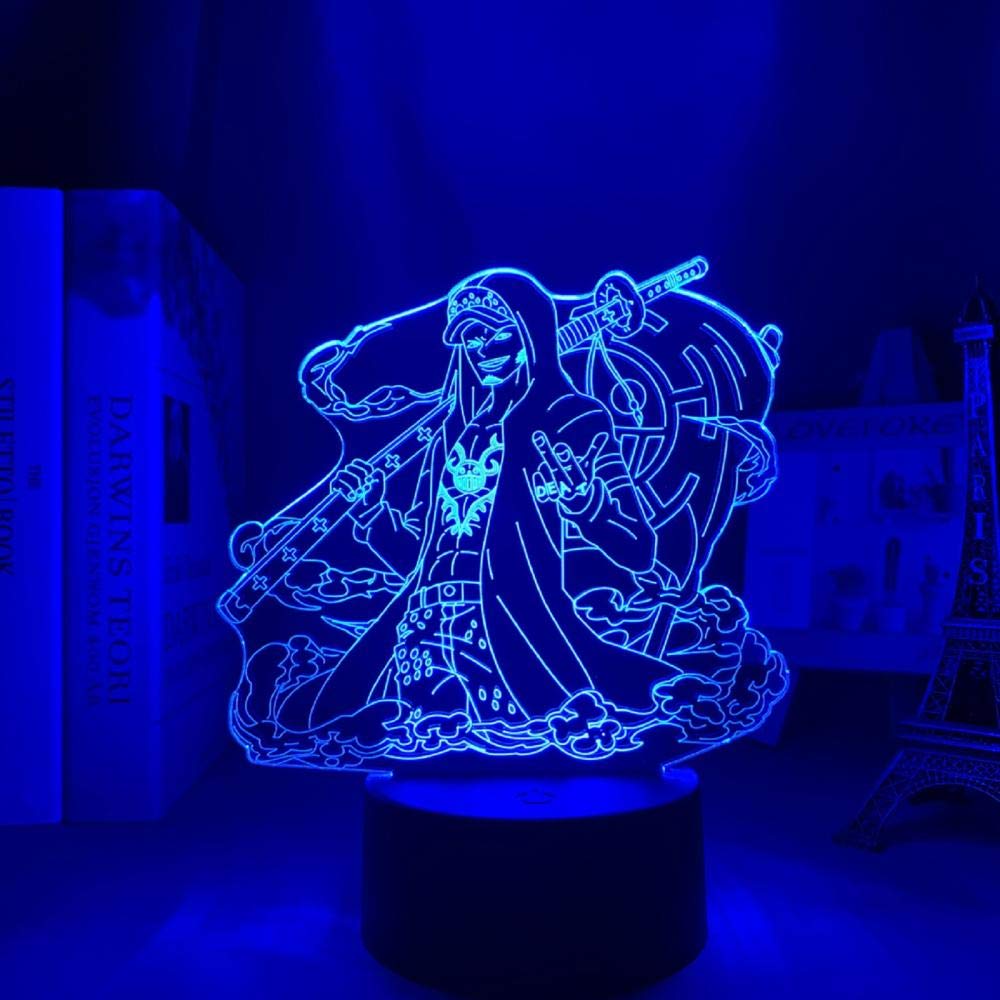 3D Led Anime Glow Lights Lamp Japanese One Piece Led Trafalgar D Water Law for Kids Bedroom Decor 7 Colors Nightlight Touch Lamp Fenght HOICHAN