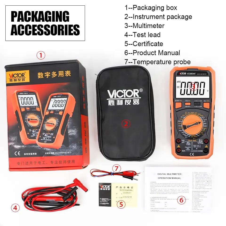 Image of Victor /RuoShui VC9806+ 4 1 /2 19999 Counts Digital Multimeter DCV 0.05% Accuracy 2mF Capacitance Manual Range Multimeter Digital Tester(Victor VC9806+)