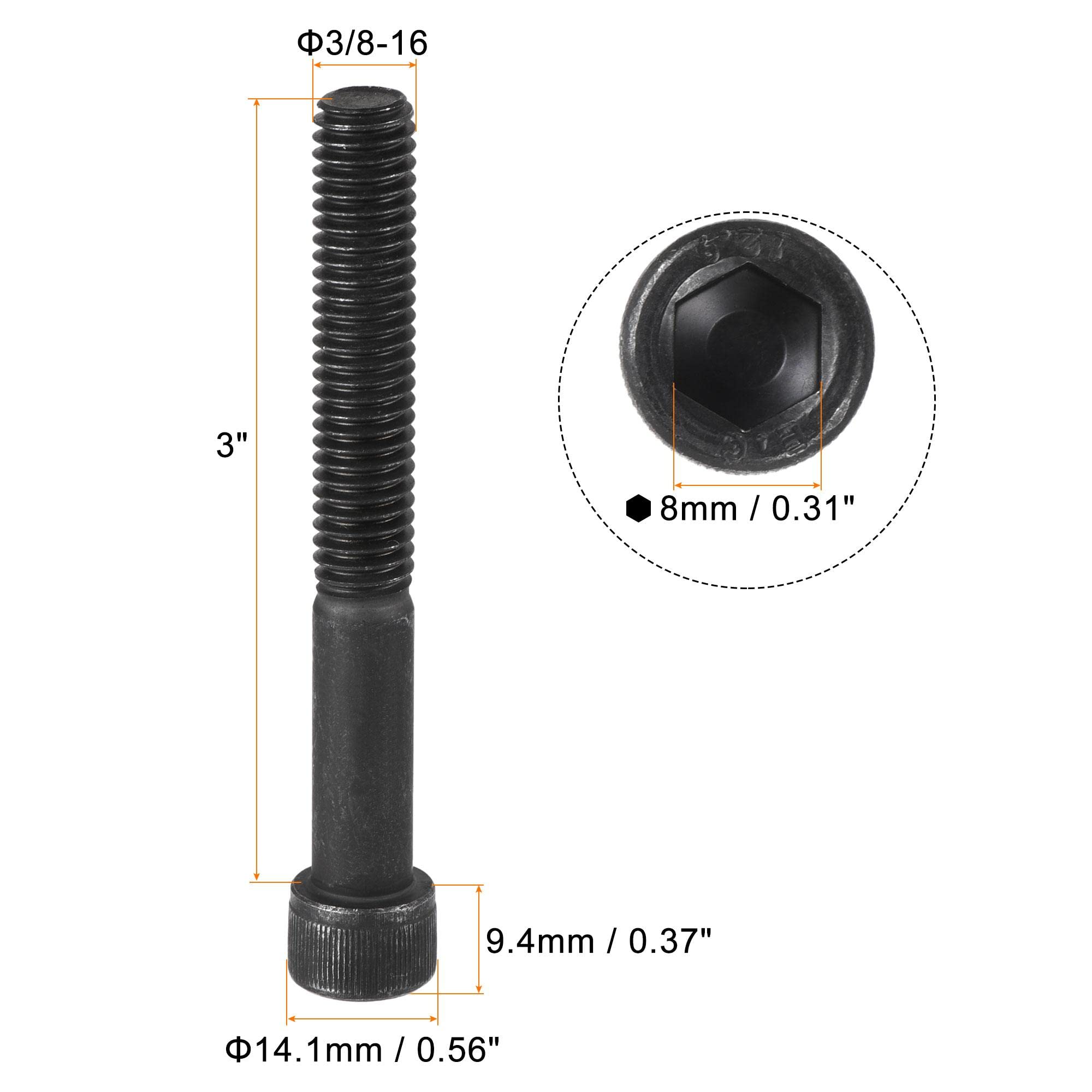 Viti Testa Piatta 3/8-16 25 Viti Tappo A Testa Piatta 3/8-16 X 1-1/2 Grado 8 - Acciaio Con Finitura Ossido Nero, Per Chiave Esagonale Viti Acciaio Esagonale - Foto 7