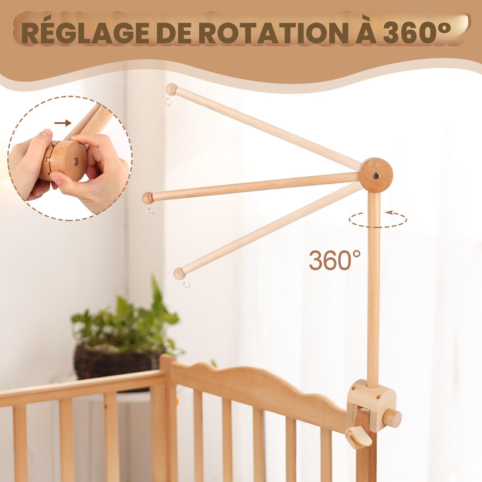 Support mobile réglable pour table à langer pour chambre d'enfant, support mobile en bois pour bébé, support mobile à suspendre, lits d'enfants et tables à langer, jouets