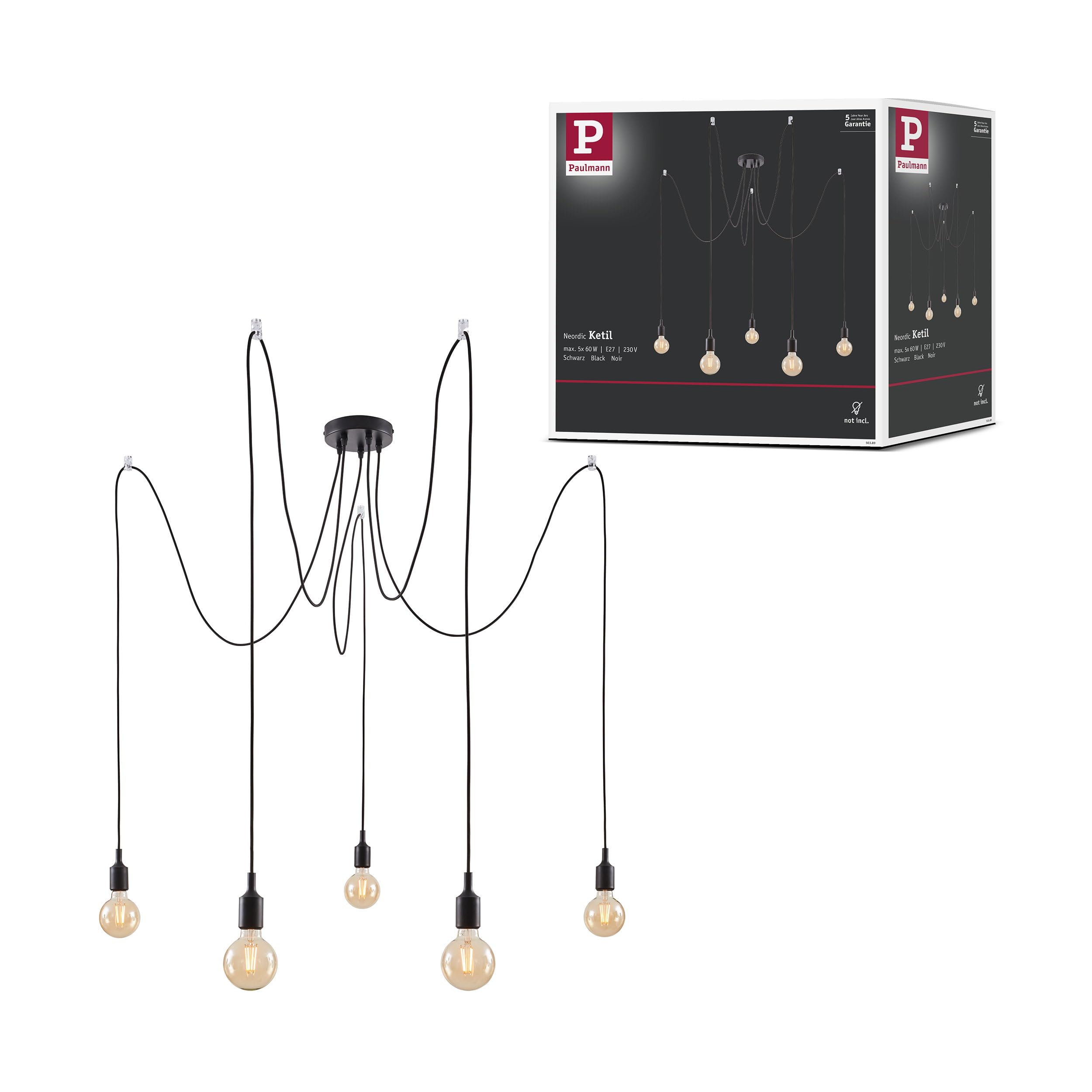 Paulmann 50389 opr.wisząca Neordic Ketil 5-ognisk. pająk maks. 5x60W lampa wisząca czarna lampa sufitowa silikon, metal opr.wisz.E27