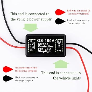 2PCS 6V-30V GS-100A LED Brake Light Flasher with Pre-Wired,Universal Pulsing Strobe Flashing Module Controller for Most Motorcycles Cars Trucks SUVs Brake Light Tail Stop Light