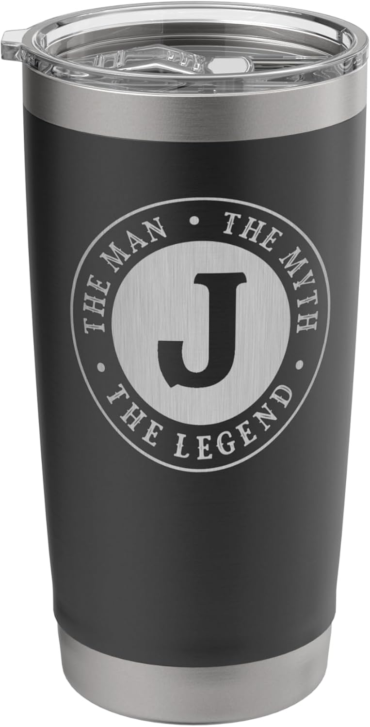 Initial Monogram Man Myth Legend US Flag J Stainless Steel Insulated Tumbler