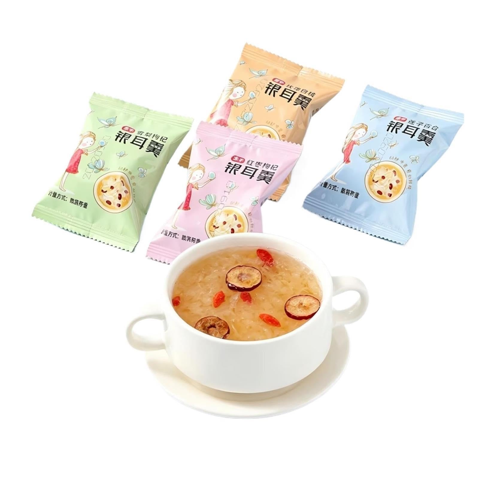 Zuppa Tremella liofilizzata istantanea (confezione da 4 gusti assortiti) – Senza cottura, servizio rapido(20bag)