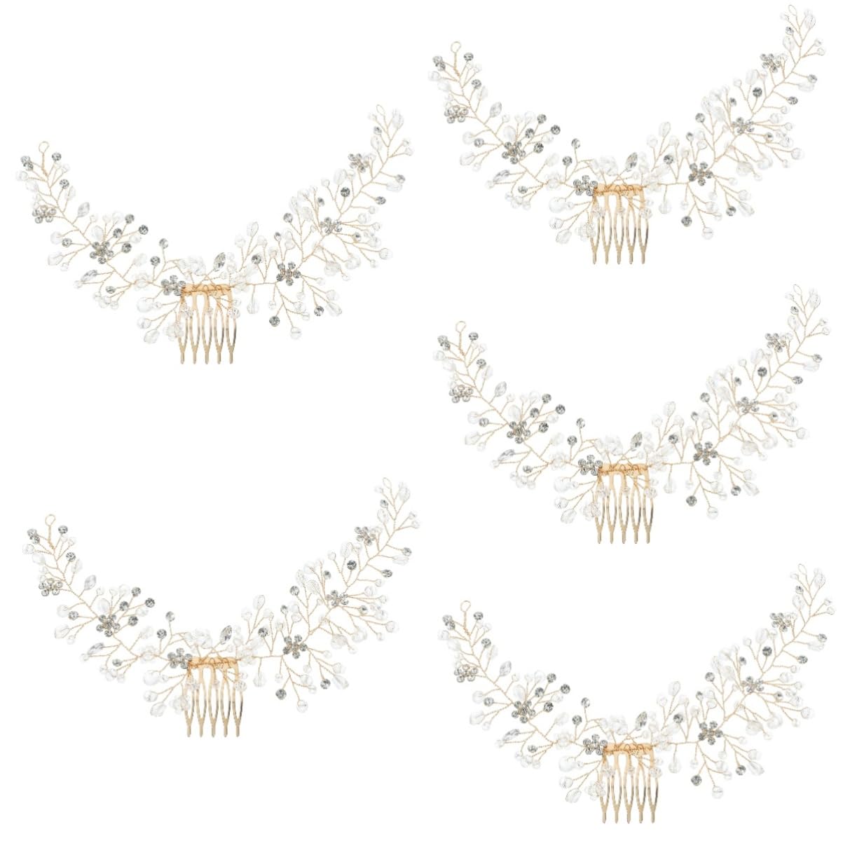 Healeved 5stücke Braut Haarkamm Mit Strass Elegante Haarvine Für Frauen Hochzeits-haarschmuck Mit Kamm Dekorative Haaraccessoires Für Bräute Und Brautjungfern Goldene Handarbeit