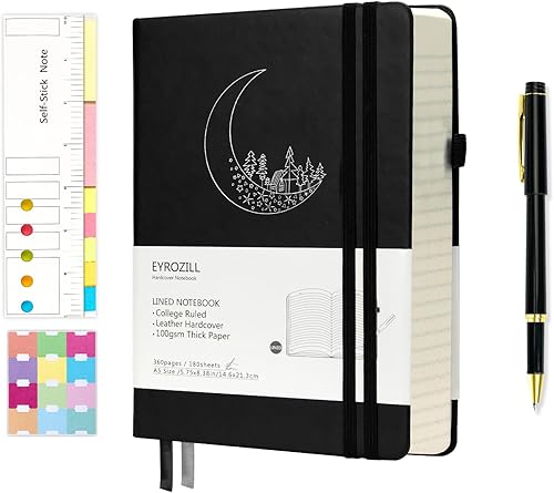 Cuaderno rayado, diario de tapa dura para mujeres y hombres, cuadernos con rayas universitarias, 360 páginas, papel grueso de 3.53 ozm, 5.75 x 8.4