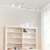 Vista 4 de Globe Electric 64000055 - Iluminación de riel de 6 luces de 42", barra central doble giratoria, color blanco mate, acentos en tono madera, luz