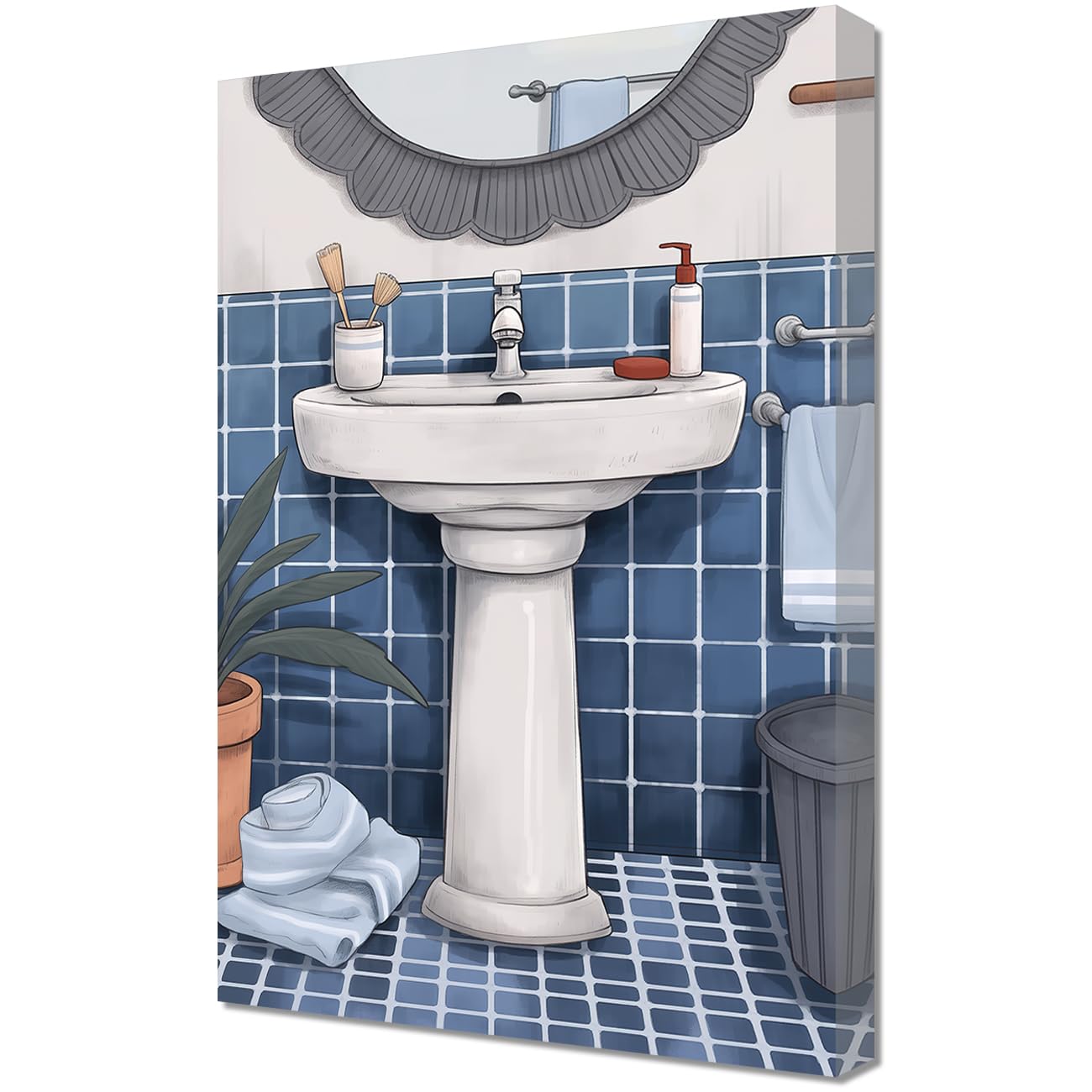 LMYSXAOZ Bathroom Wall Art Wash Basin Painting Canvas Prints Vintage Grey and Blue Artwork for Home Decor Framed (Wash Basin,20.00" x 30.00")