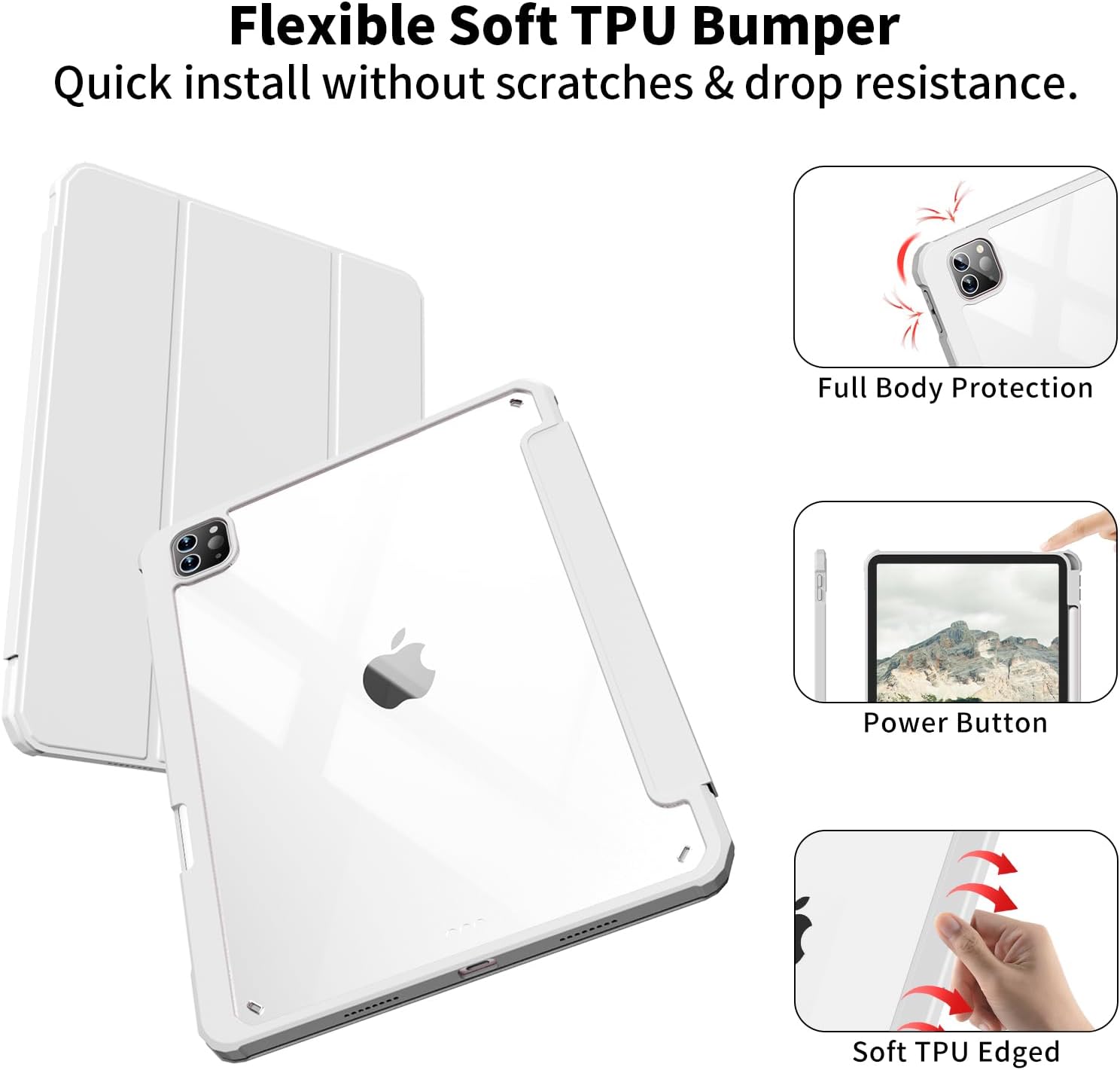 Case for iPad Pro 12.9 Inch (6th/5th/4th/3rd Generation 2022/2021/2020/2018) with Pencil Holder, Clear Transparent Back Shell Slim Stand Shockproof Tablet Cover, Auto Wake/Sleep, Gray - Image 5