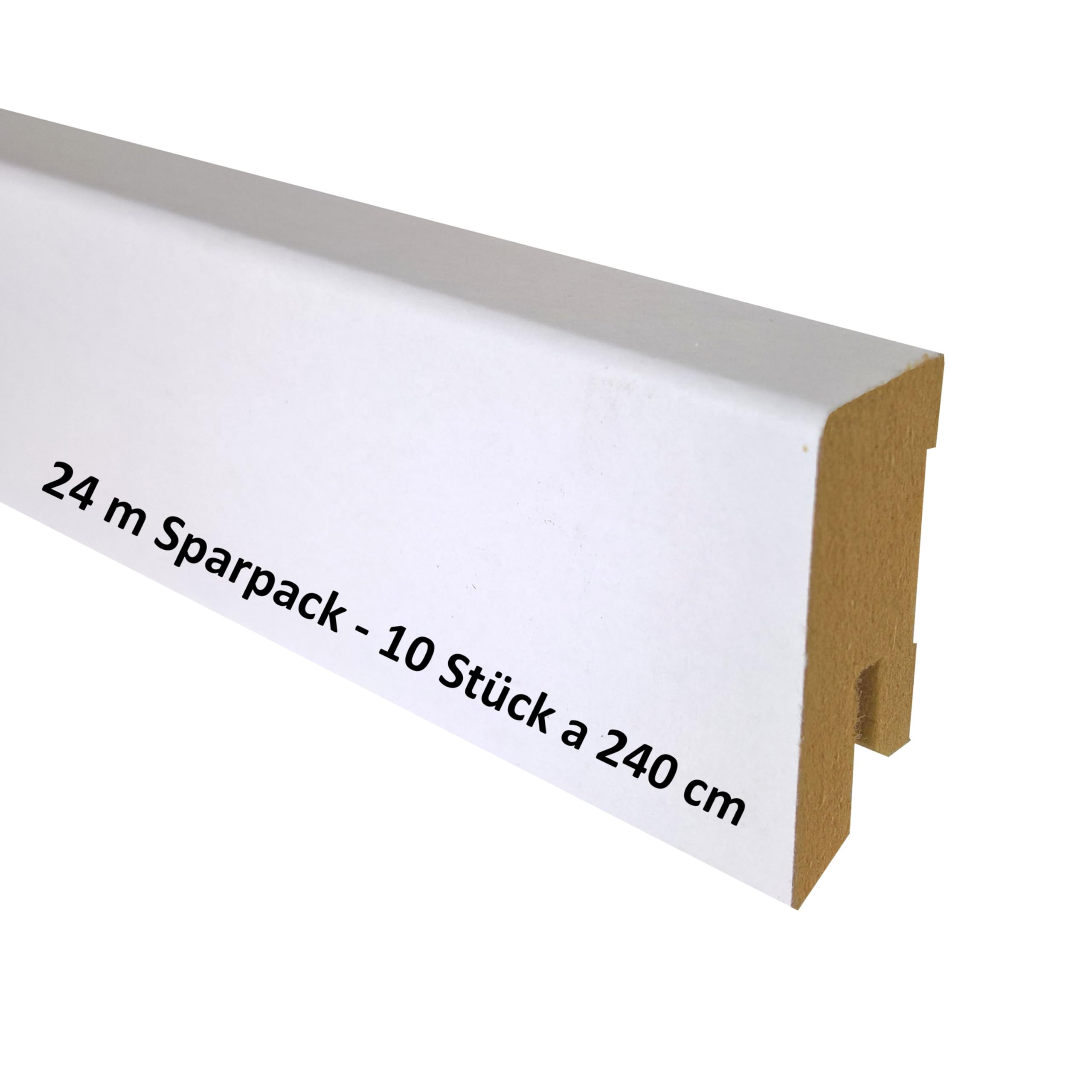 24 m Sockelleiste Weiß 40 mm Hoch CUBE Form 16 x 40 mm ✓Kabelkanal ✓weisse Oberfläche - MDF Trägermaterial Bodenleiste für Laminat - Sie kaufen 10 Stück x 2,4 m (24 m)