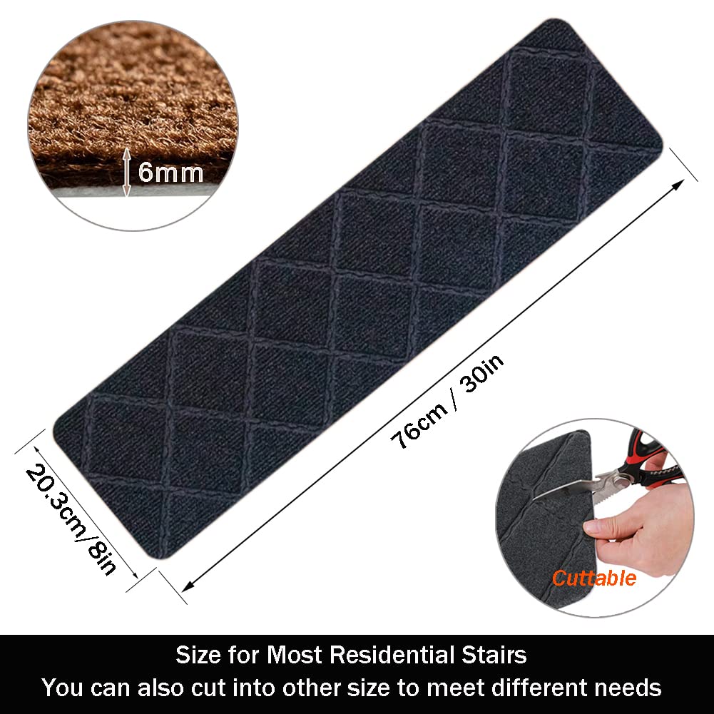 15 Tappeti per Scale 76 x 20cm, Tappetino Antiscivolo e Autoadesivo, Rimovibili e Lavabili Tappeto Scale Protezione per Interne Bambini, Anziani e Animali Domestici