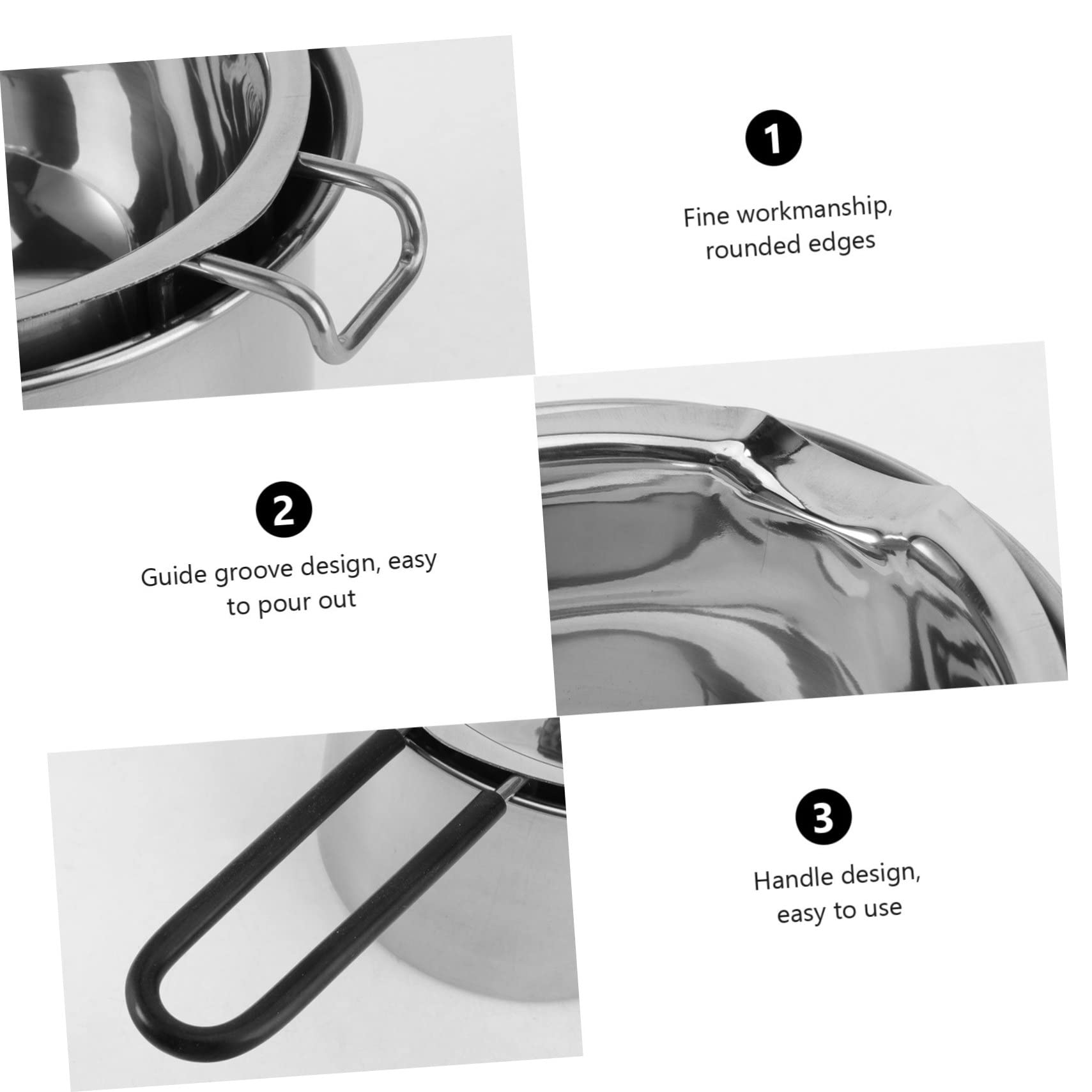 Set 2 Pentole da Fusione in Acciaio Inox per Cioccolato | Manico lungo Silicone, Finitura Argento, per Margarina e Preparazioni Dolciarie Artigianali